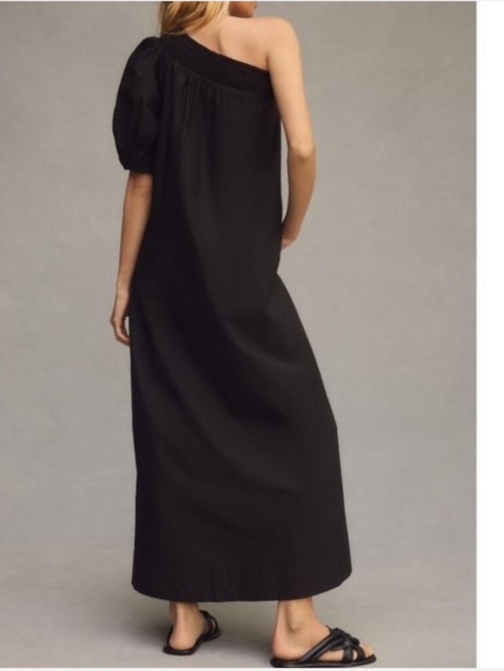 Maeve Anthropologie 100% Cotton One Shoulder Maxi Dress Black NWT L - Picture 3 of 14